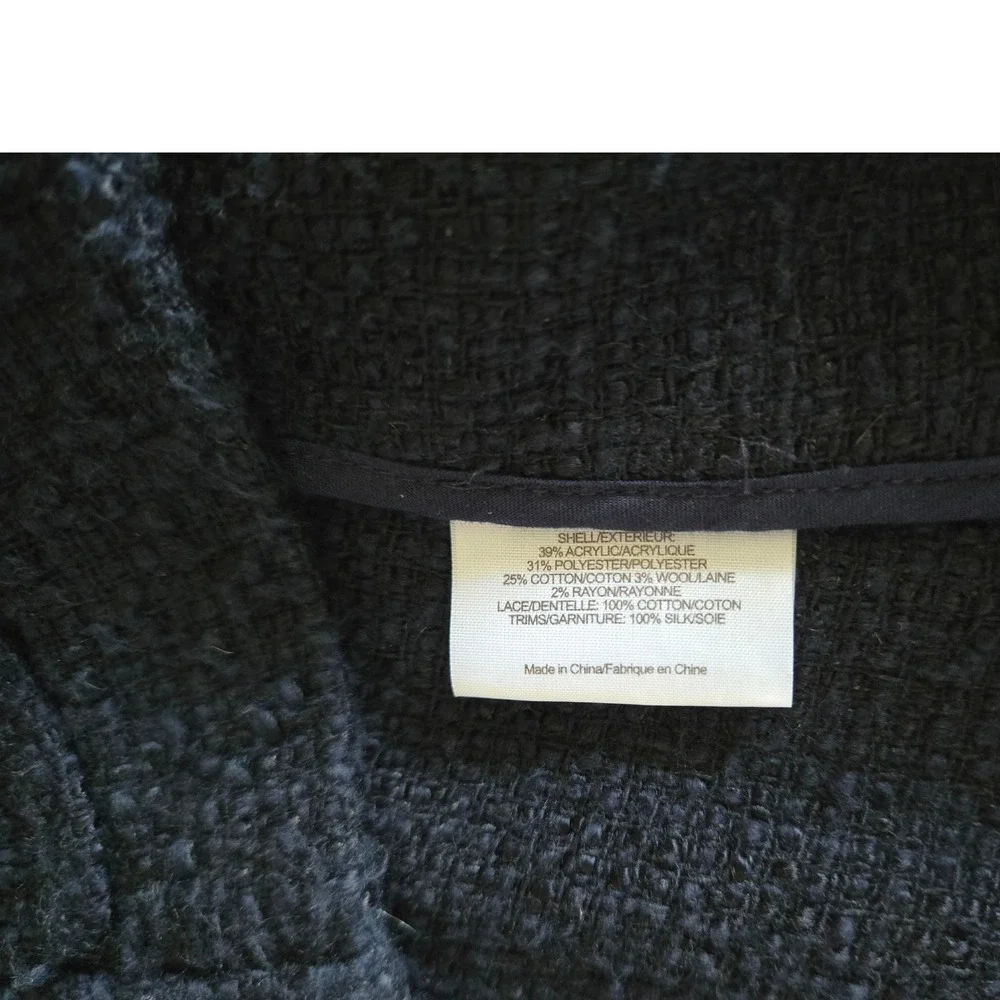 Tory Burch Navy Blue Tweed Lace Trim Jacket Gold Buttons 8  Womens Boucle Blazer - Picture 7 of 13